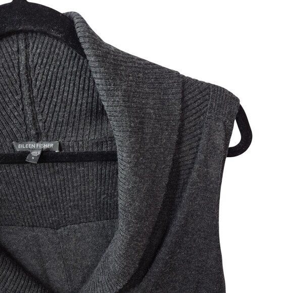 Eileen Fisher Sweater Womens S Gray Wool Sweater Vest Pullover V Neck Cowl Neck - Picture 6 of 6